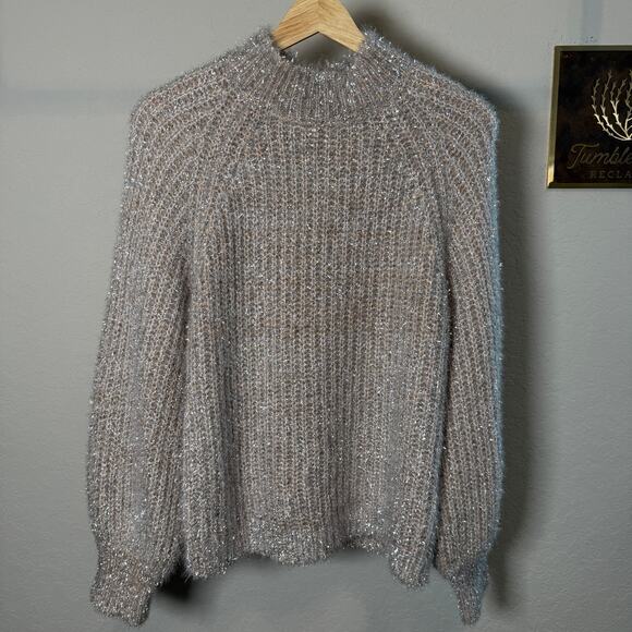 See and Be Seen Women's Silver Metallic and Tan Eyelash Sweater Size S - Picture 7 of 10